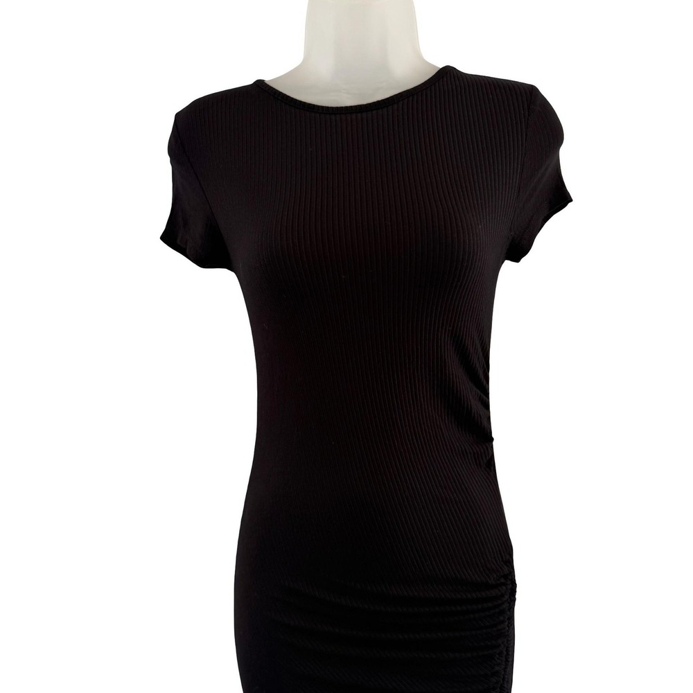 Obsessive Love Los Angeles Dress Womens Small Black Ribbed Bodycon Ruched Midi - Picture 4 of 16
